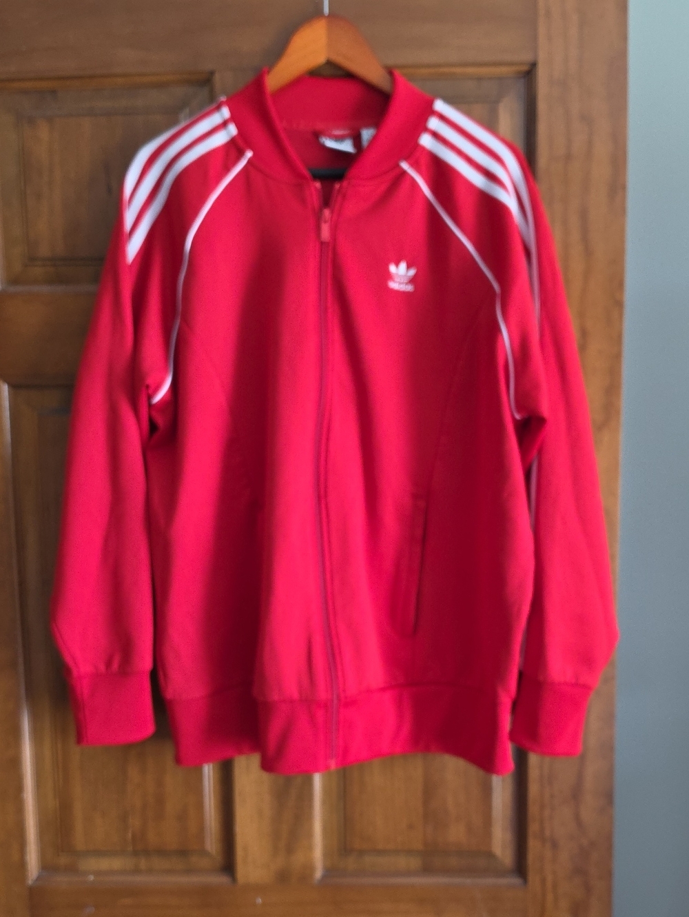 adidas Red Track Jacket with White Stripe Detail